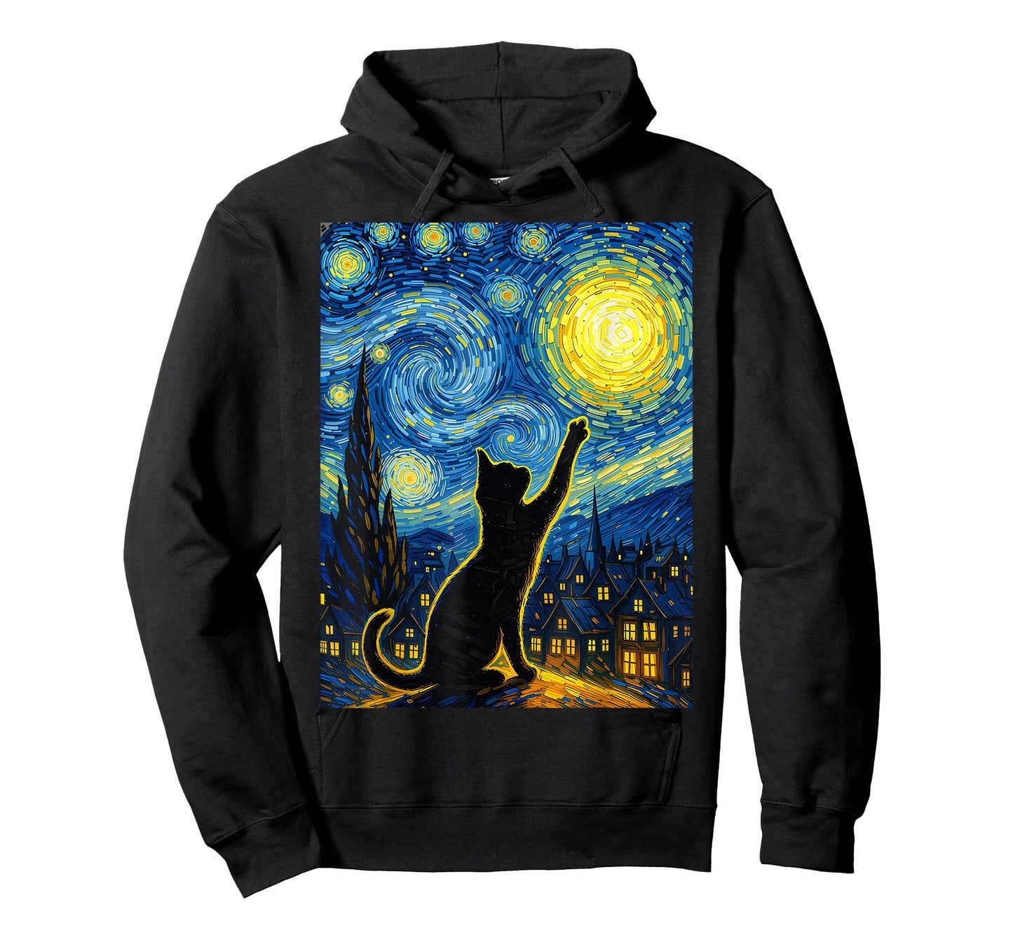 Black Cat Sky Starry Night Van Gogh Cat, Cat Mom, Cat Dad T-Shirt