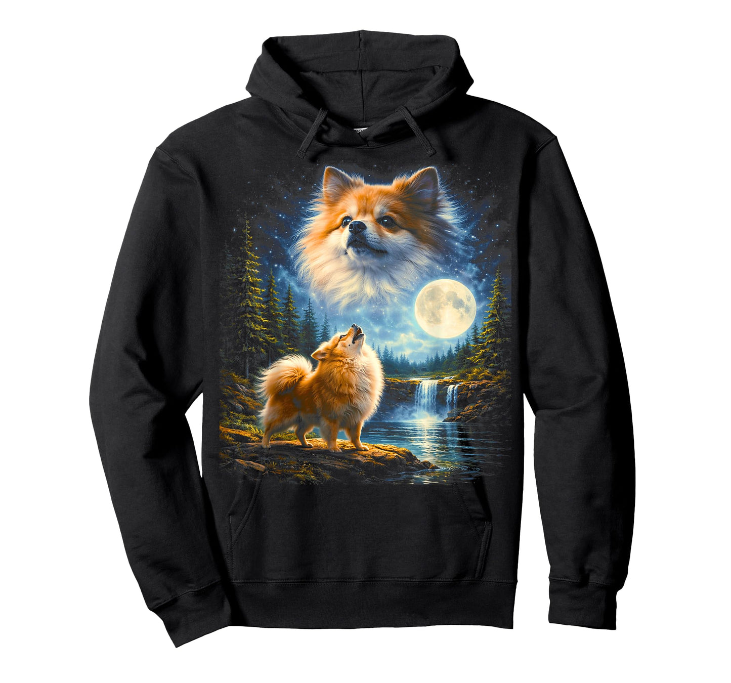 Pomeranian Howling Howl Vintage Funny Dog Moonlit Moon Art T-Shirt