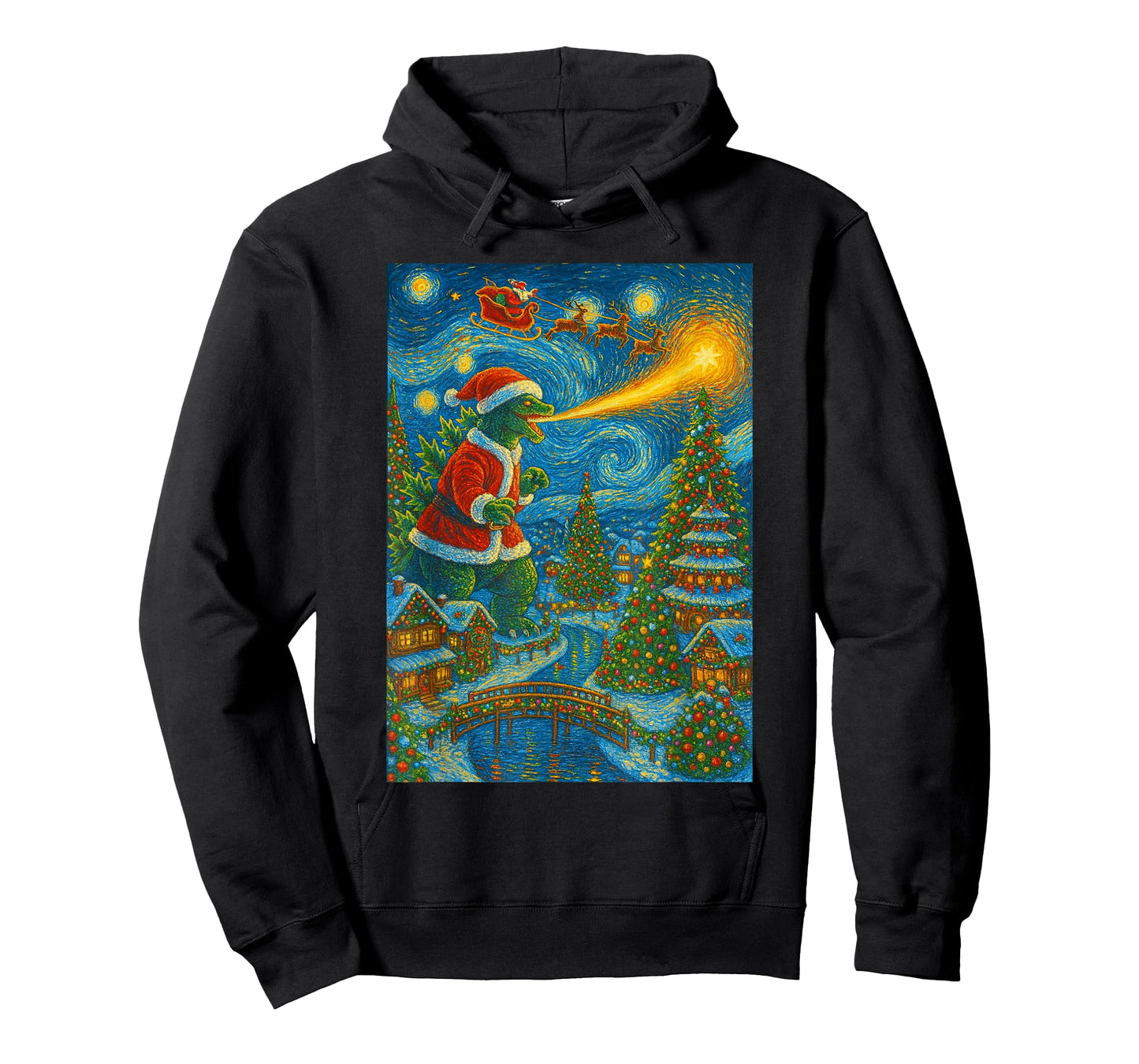 Kaiju Christmas Van Gogh Starry Night Japanese Monster T-Shirt