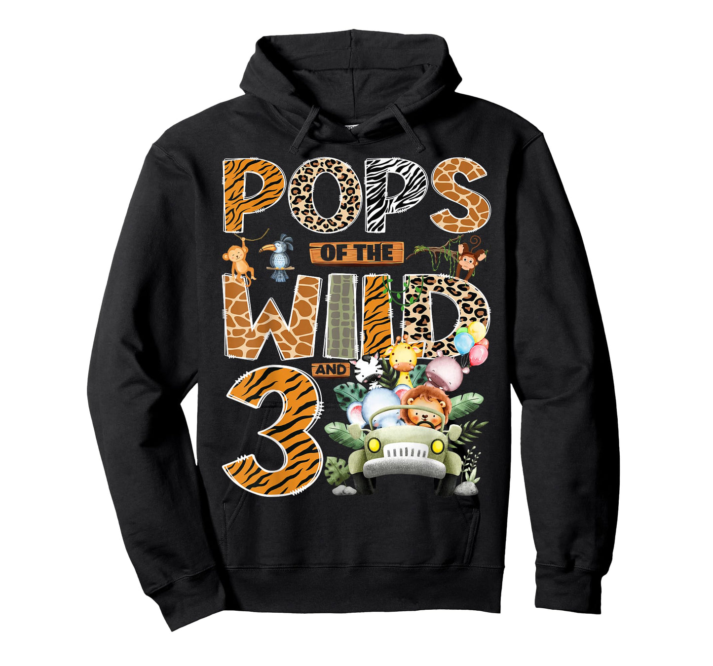Pops of The Wild Three 3rd Birthday Boy Safari Jungle T-Shirt