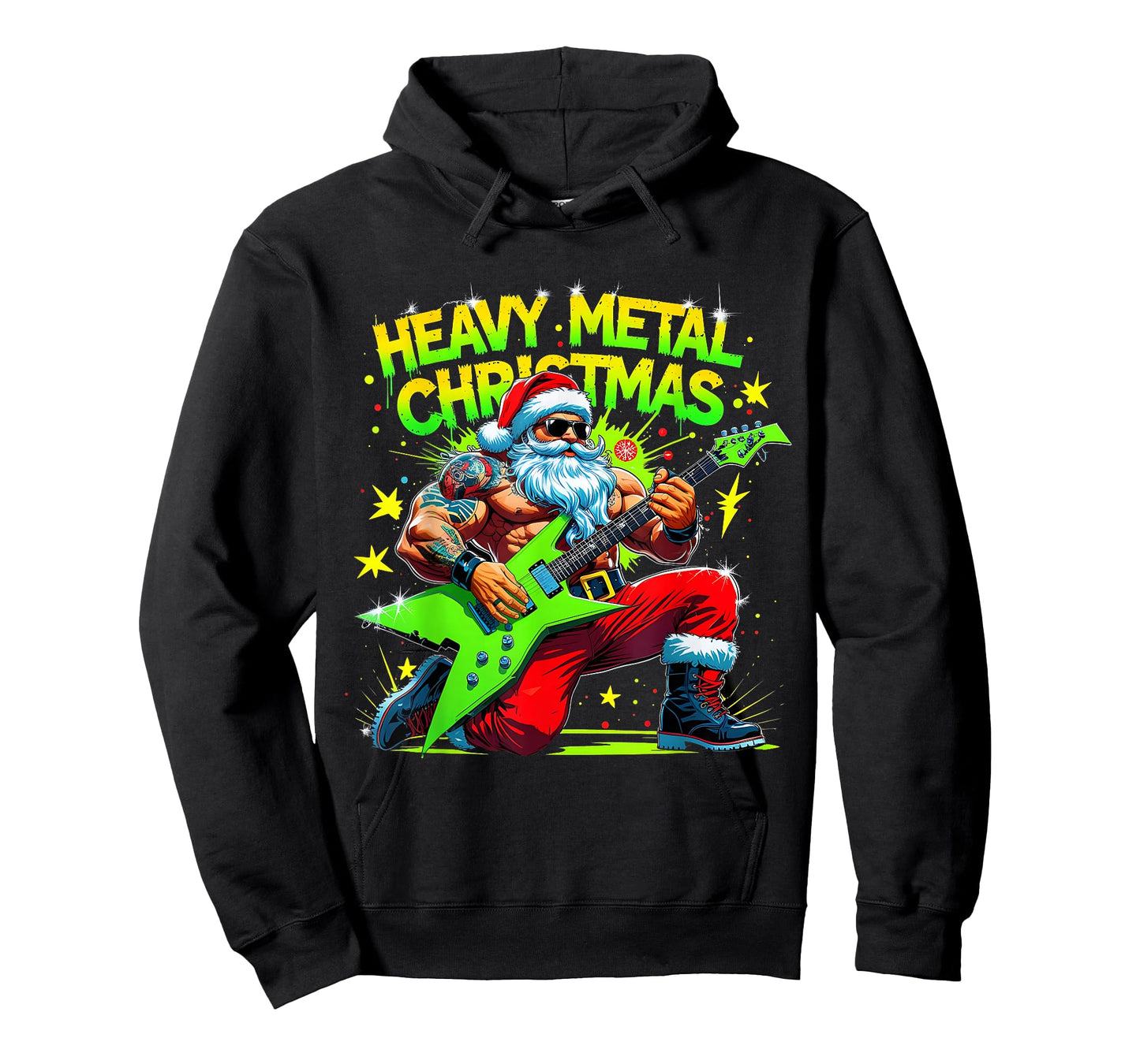 Heavy Metal Christmas Santa Rock Guitar Design T-Shirt