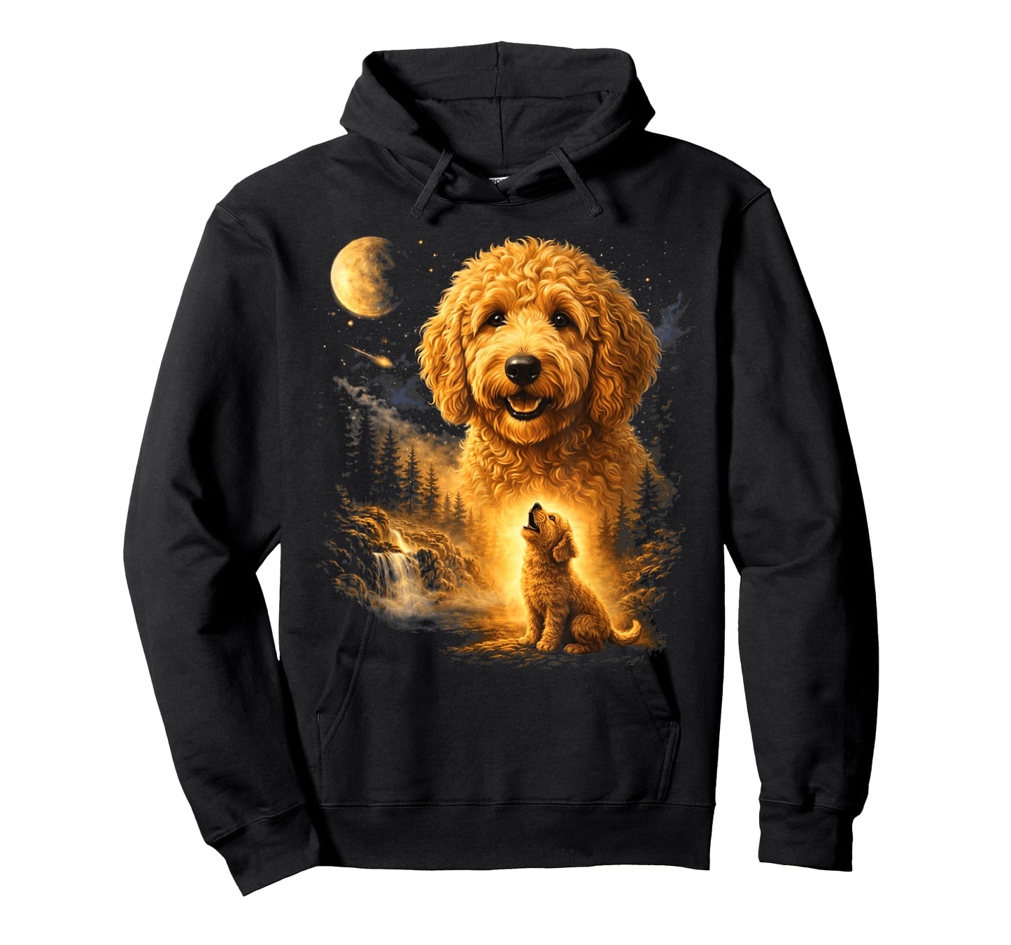 Goldendoodle Howling to The Moon Vintage 90s Funny Dog T-Shirt