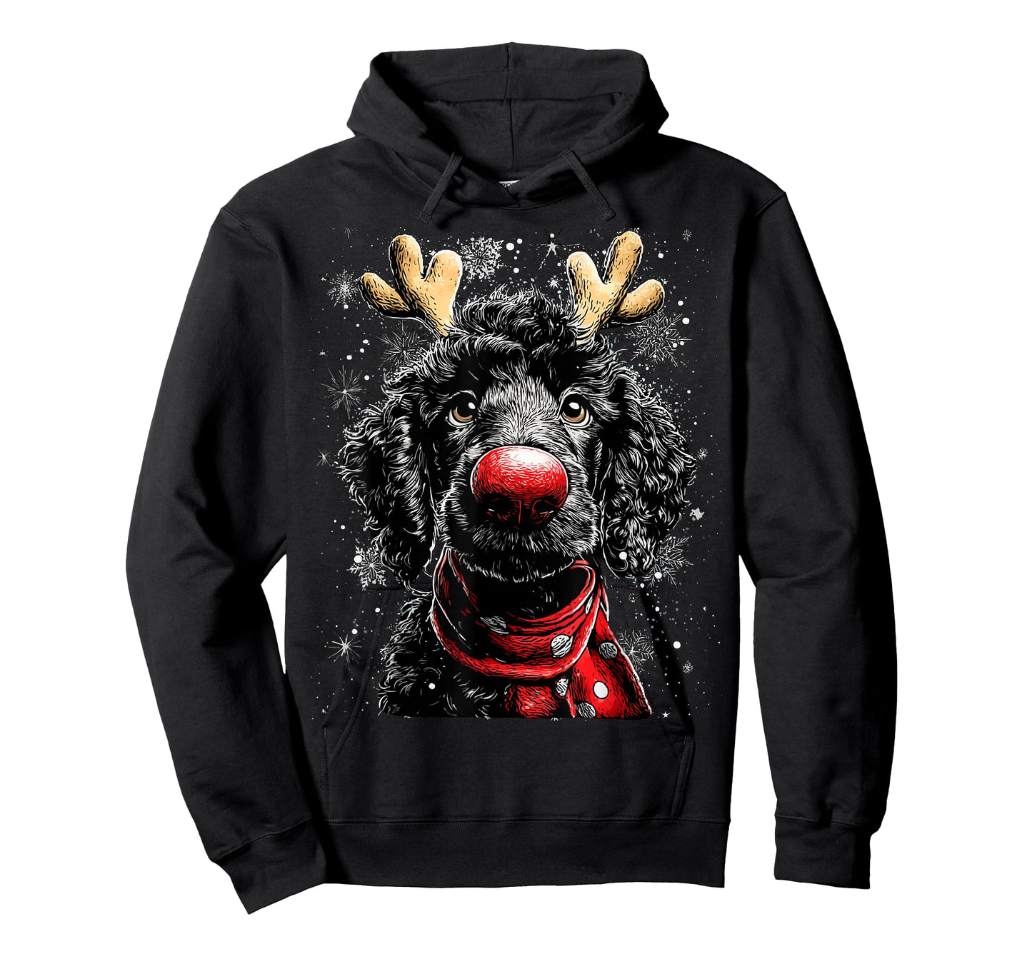 Whimsical Reindeer Poodle Dog Funny Christmas Graphic T-Shirt