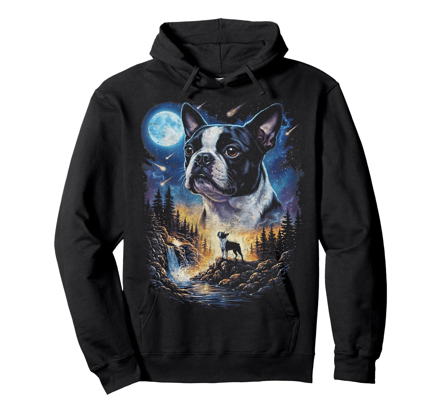 Boston Terrier Howling at The Moon Vintage Dog Art T-Shirt