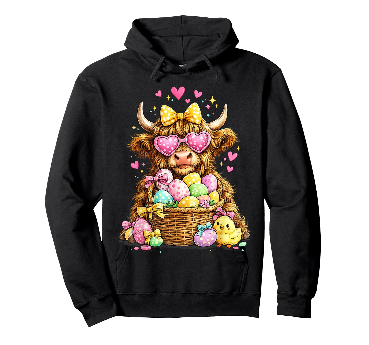 Cute Easter Highland Cow with Eggs Bunny Farm T-Shirt