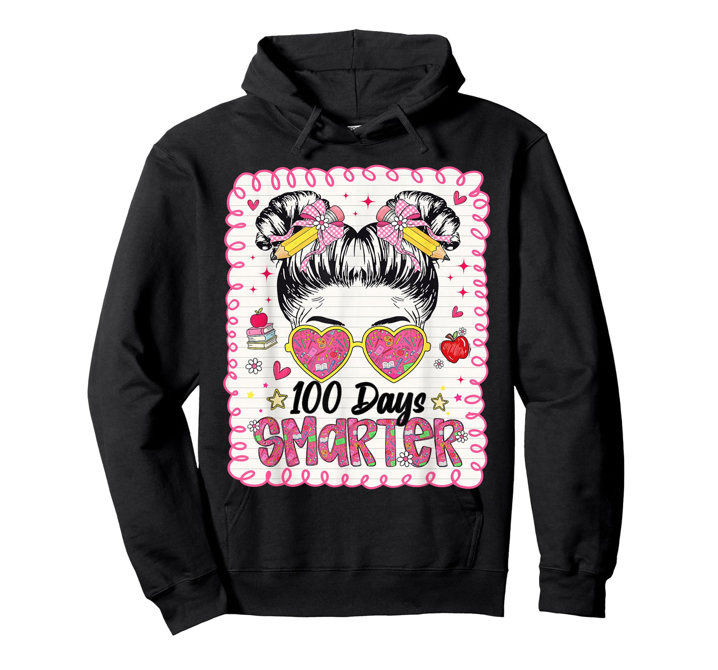 Preppy 100 Days Smarter 100th Day of School Messy Bun Girls T-Shirt