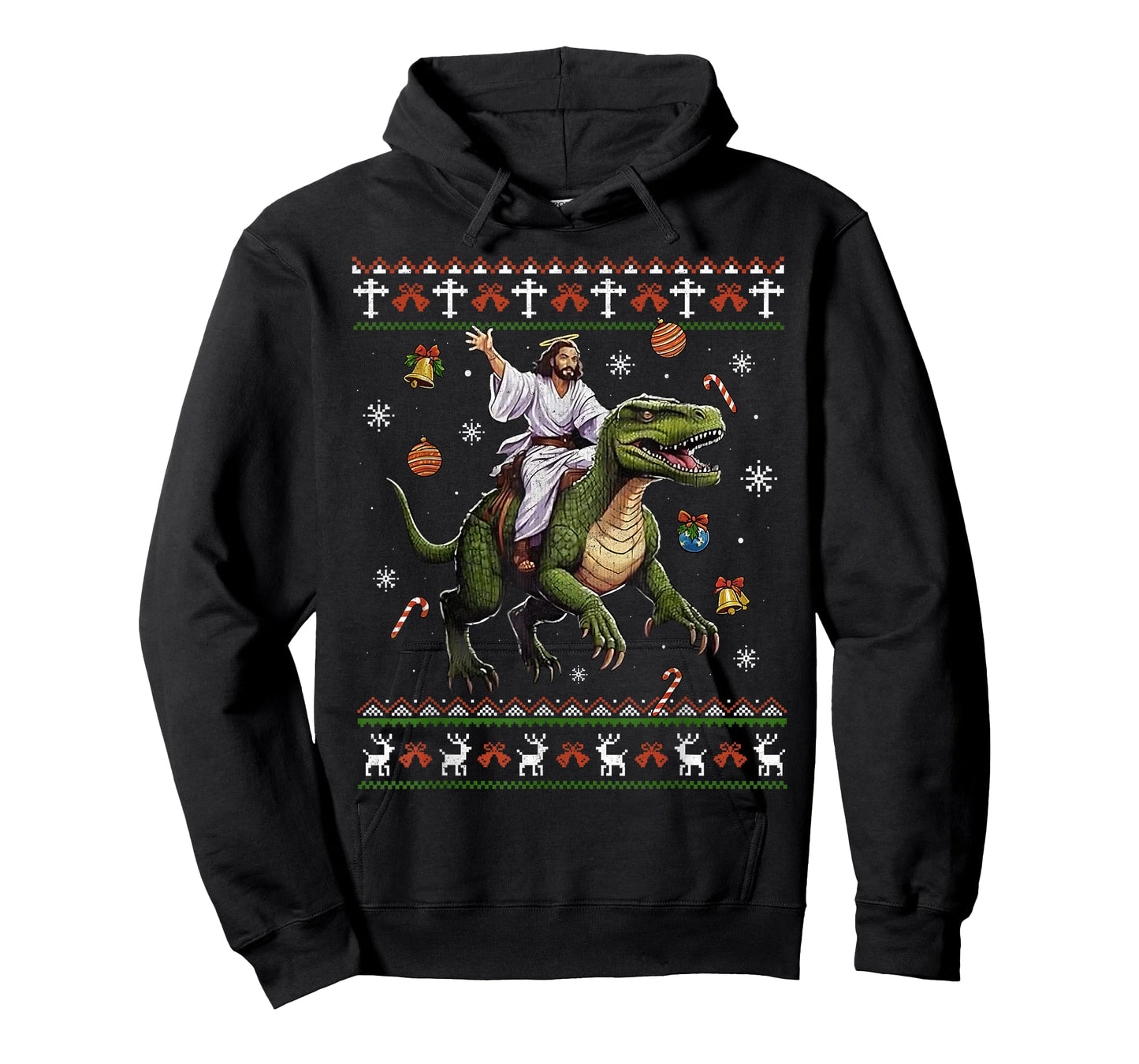 Jesus Riding Dinosaur Funny Meme Ugly Christmas Sweater T-Shirt