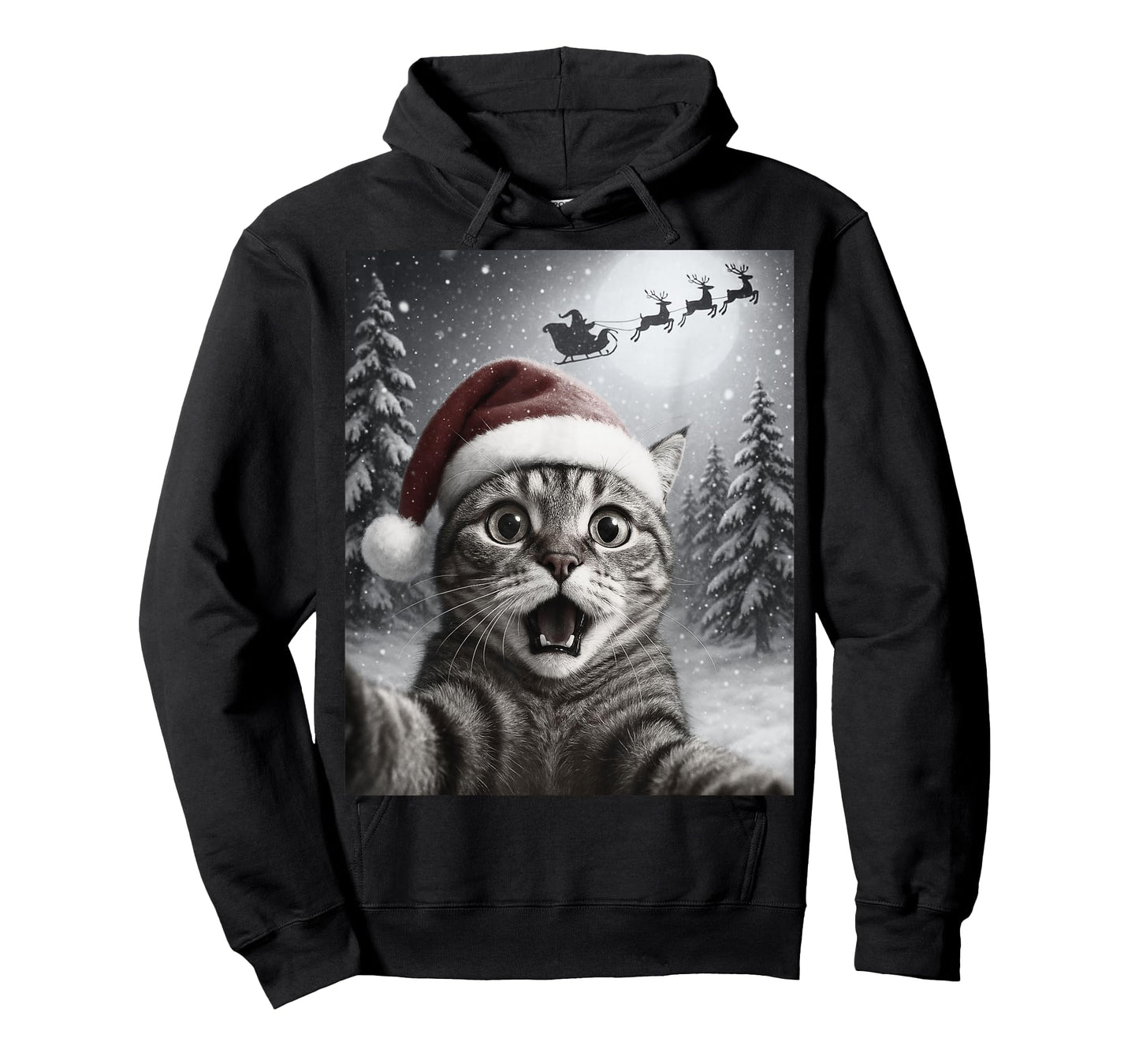 Funny Cat Selfie with Santa Claus Christmas Men Women Kids T-Shirt