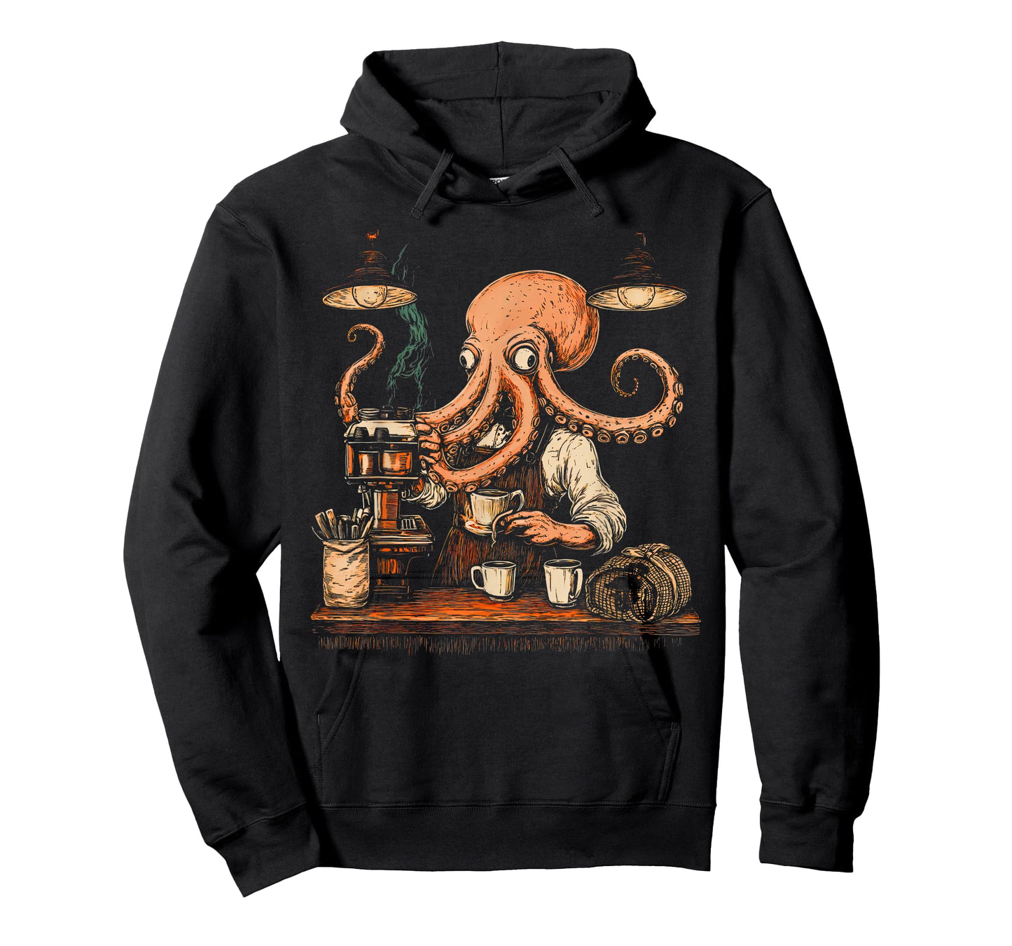 Vintage 90s Cool Octopus Barista Funny Caffeine Coffee Lover T-Shirt