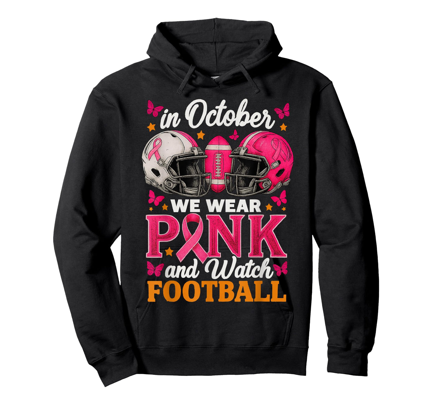 in October We Wear Pink and Watch Football Breast Cancer T-Shirt