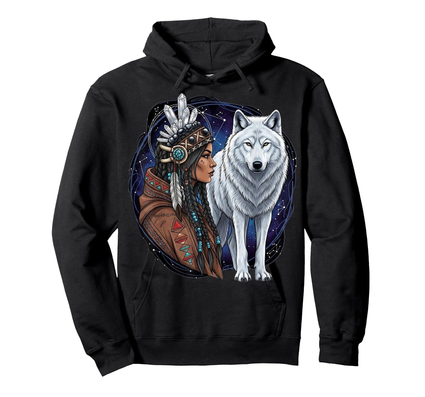 Indian Native American Woman with White Wolf Vitage Gifts T-Shirt