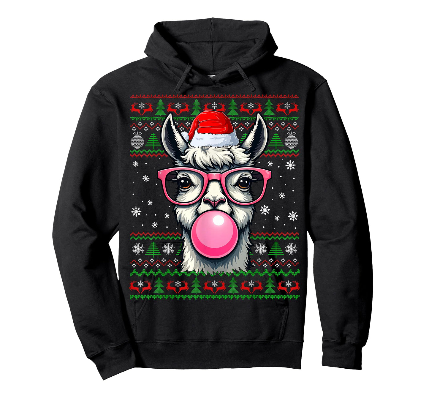 Llama Christmas Ugly Sweater Funny Santa Animal Head Xmas T-Shirt