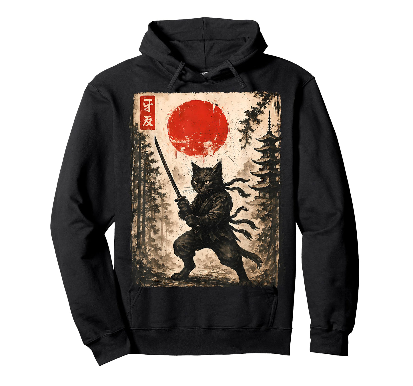 Samurai Cat Japanese Mens Boys Kids Graphic Anime T-Shirt