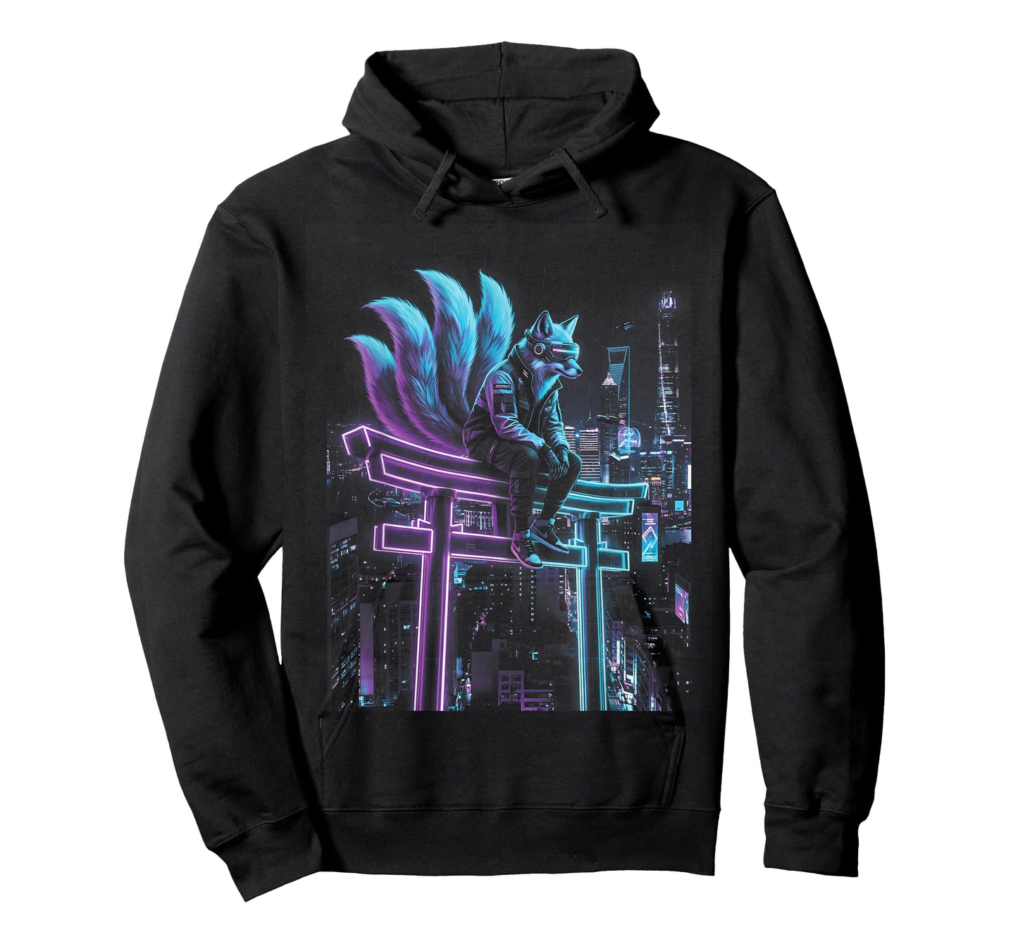 Cyberpunk Kitsune Torii Japanese Fox Synthwave Vaporwave T-Shirt