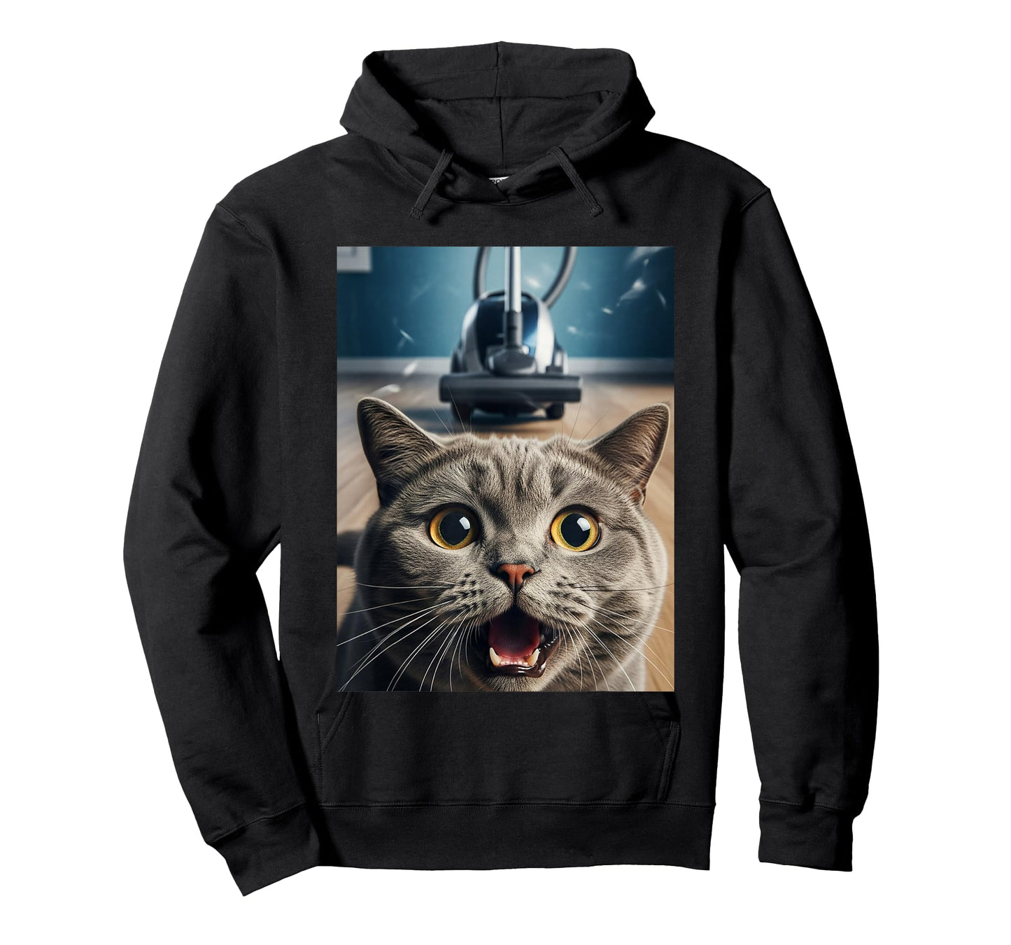 Funny Cat Selfie with Vacuum Chase Meme Graphic T-Shirt