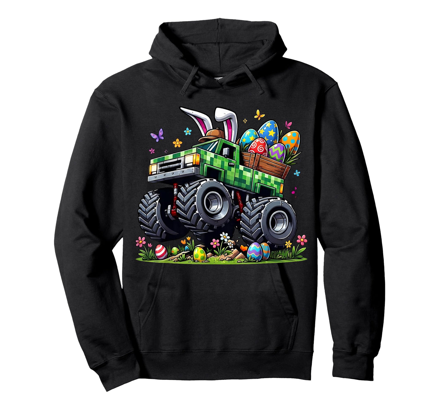 Easter Monster Truck Bunny Pixel Gamer Egg Hunt Boys Kids T-Shirt