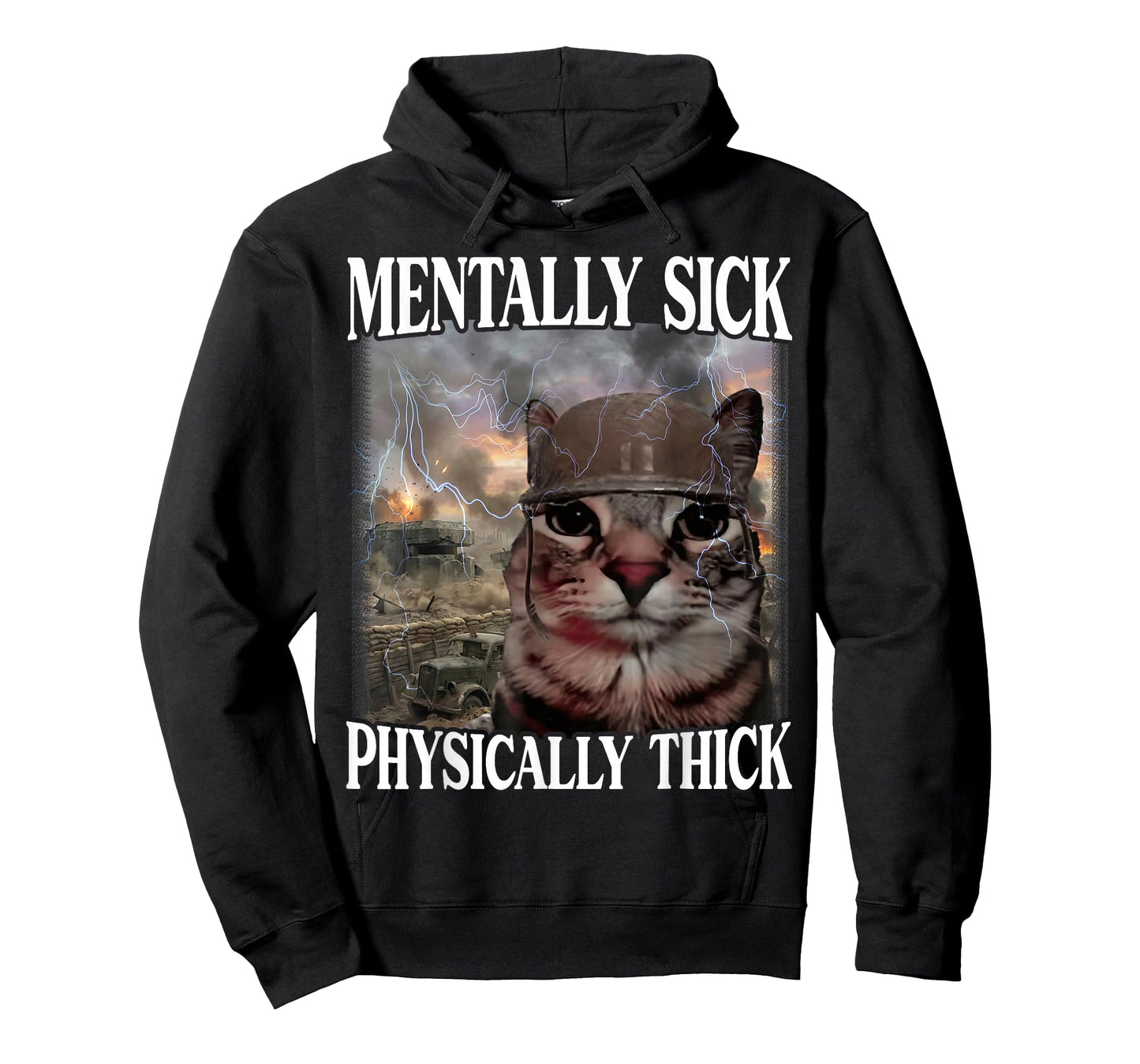 Mentally Sick Physically Thick Funny Cat Meme Helmet Soldier T-Shirt