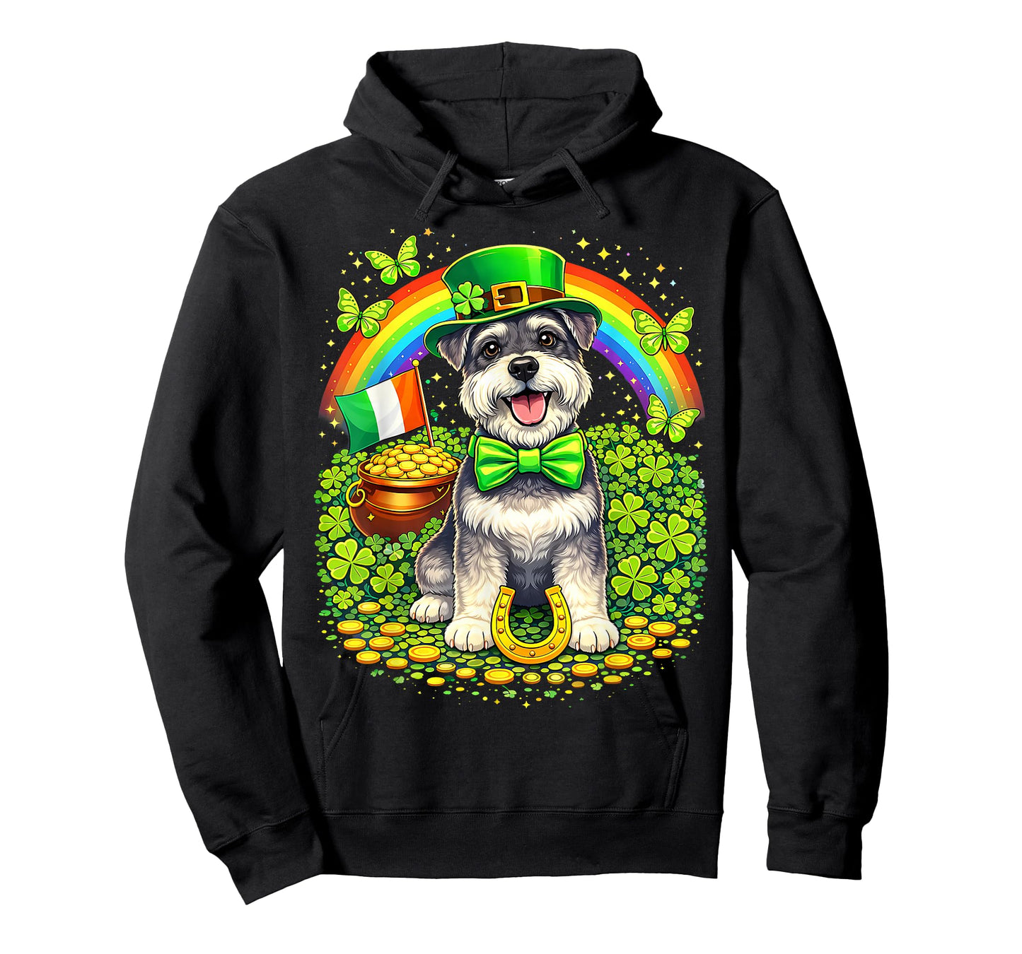 Lucky Miniature Schnauzer St Patrick’s Day Rainbow Shamrock T-Shirt