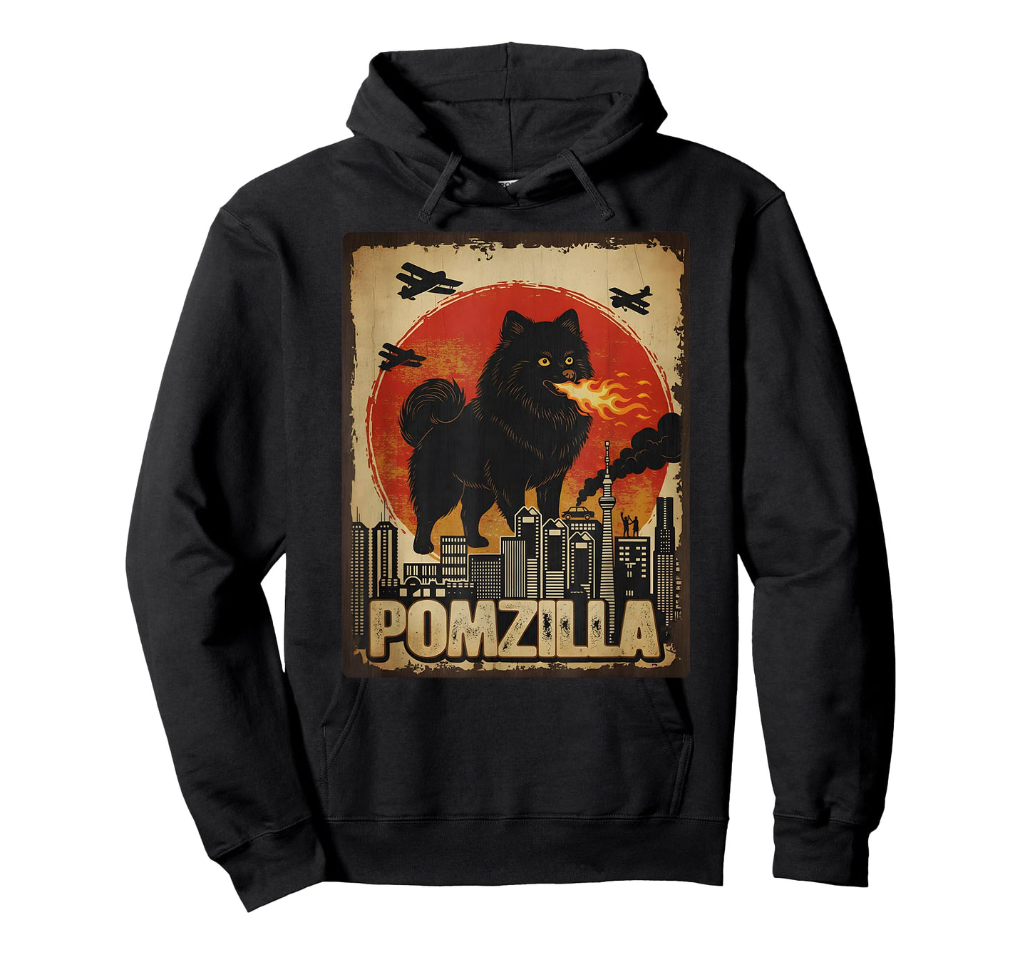 Funny Pomzilla Black Pomeranian Dog Monster Vintage Japanese T-Shirt