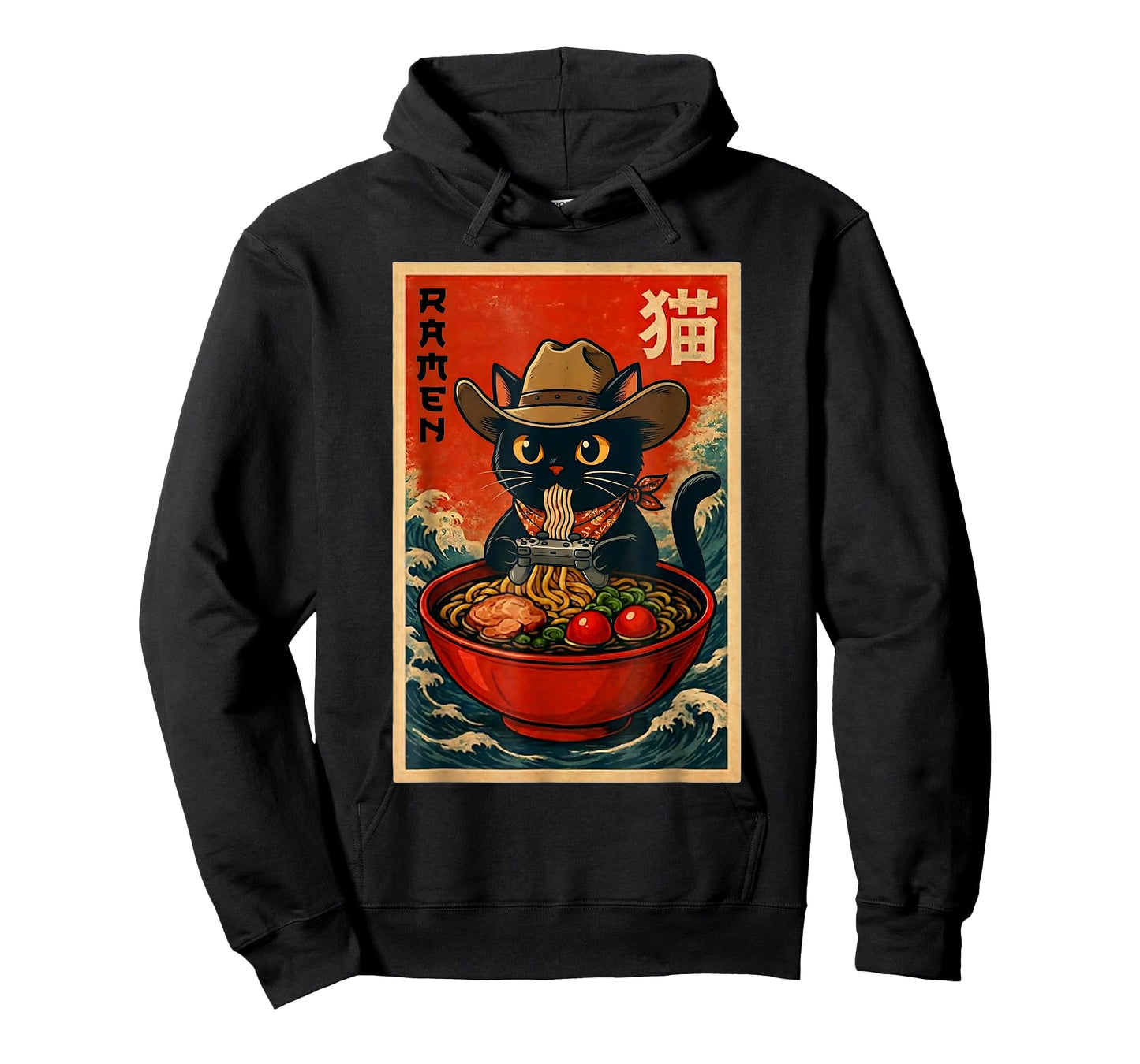 Cowboy Cat Ramen Retro Japanese Cat Gaming Noodle Teens T-Shirt
