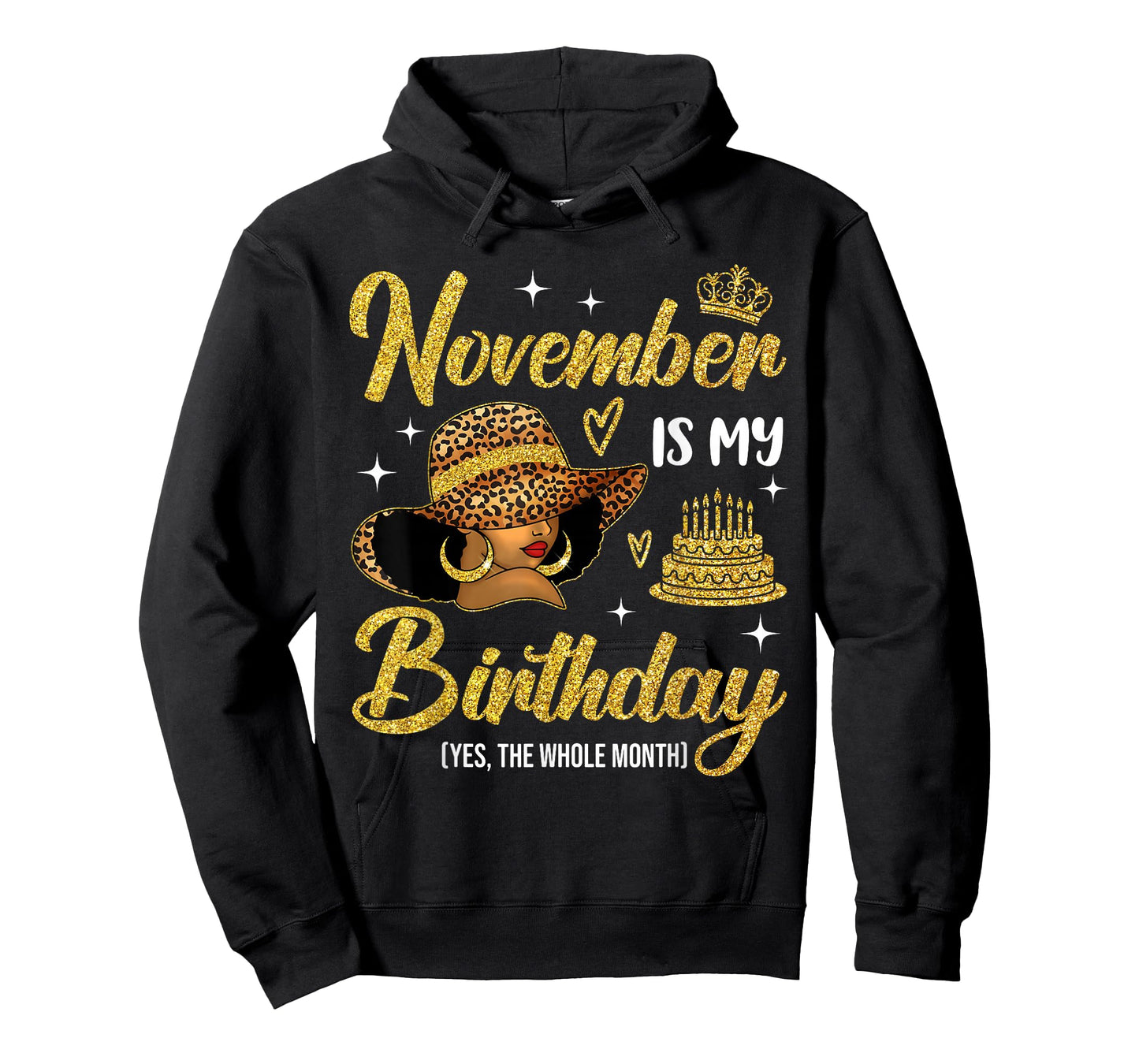 November is My Birthday Black Queen Afro Woman with Hat T-Shirt