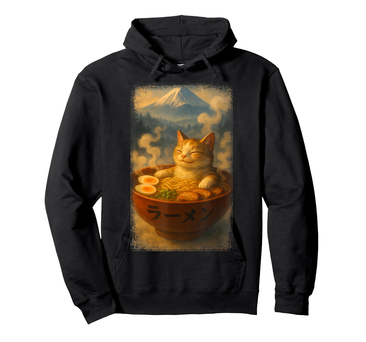 Cute Noodle Bowl Beside Mountain Kawaii Japanese Ramen Cat T-Shirt
