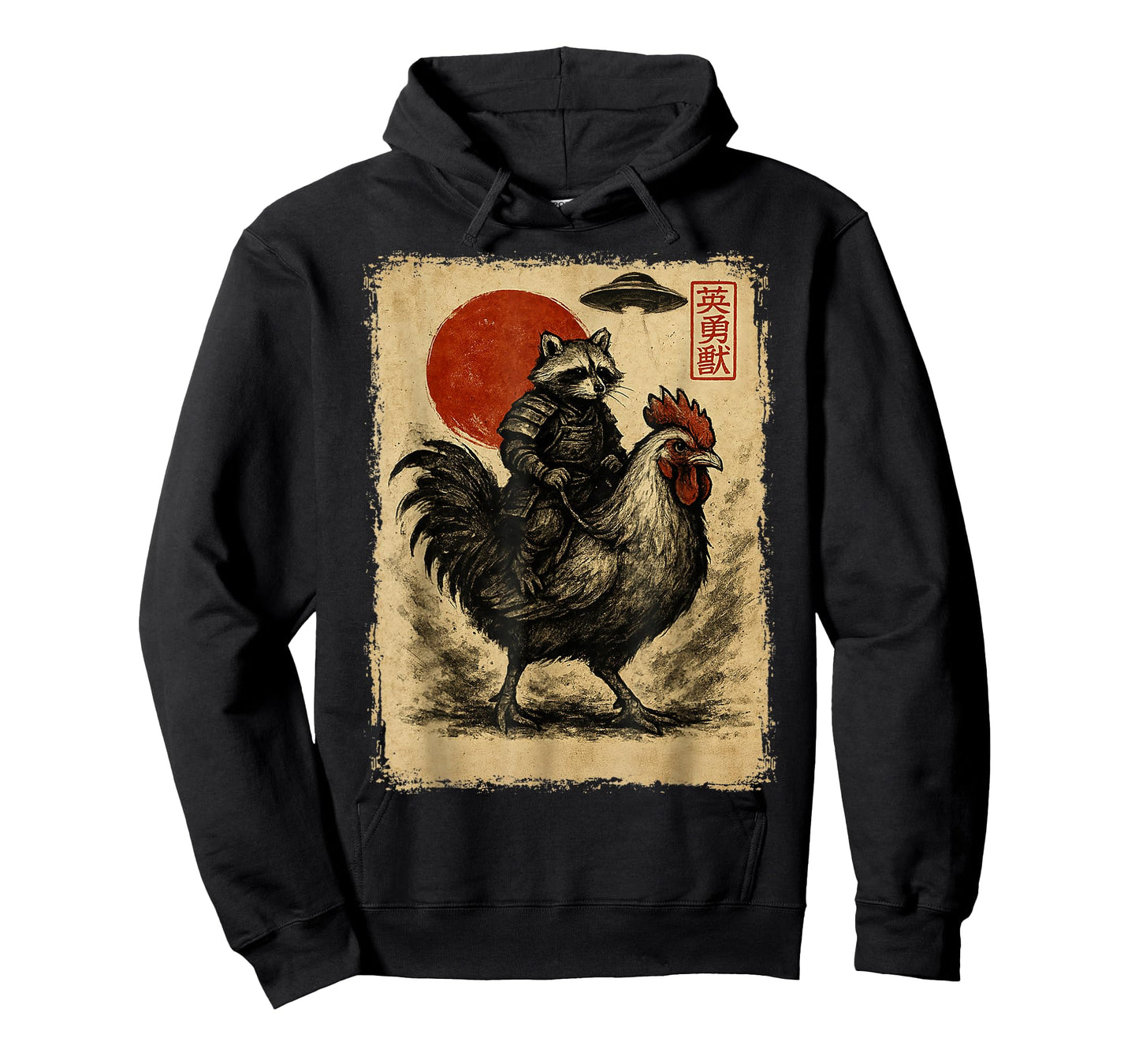 Funny Vintage Raccoon Rooster Chicken UFO Japanese Anime T-Shirt