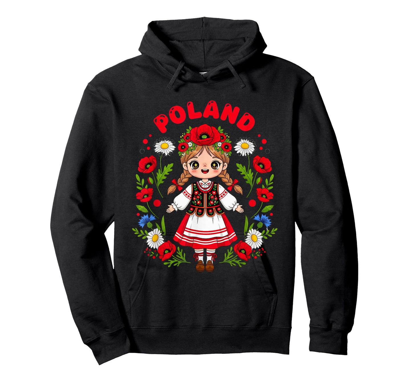 Cute Poland Girl Traditional Folk Dress Flowers Kids Polish T-Shirt