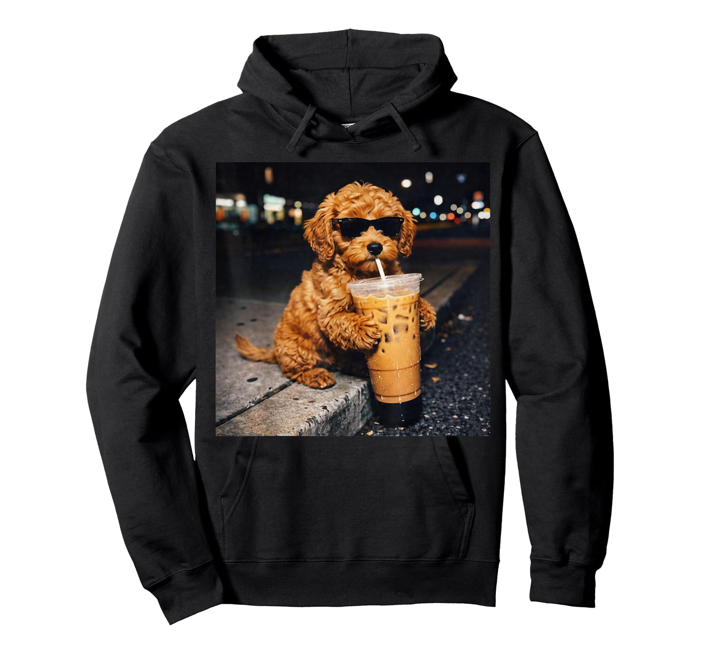 Dog Goldendoodle Drinking Iced Coffee Funny Animal Meme T-Shirt