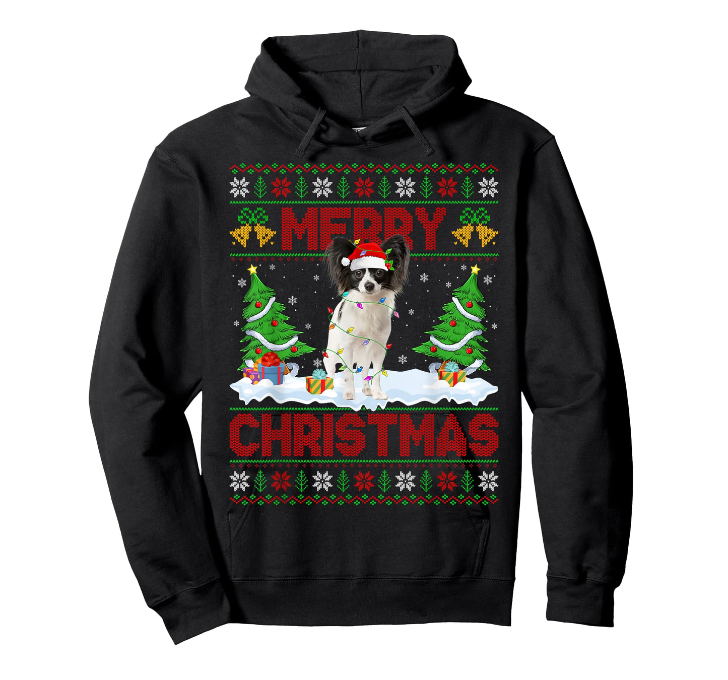 Papillon Dog Christmas Ugly Sweater Funny Santa Hat Dog Xmas T-Shirt