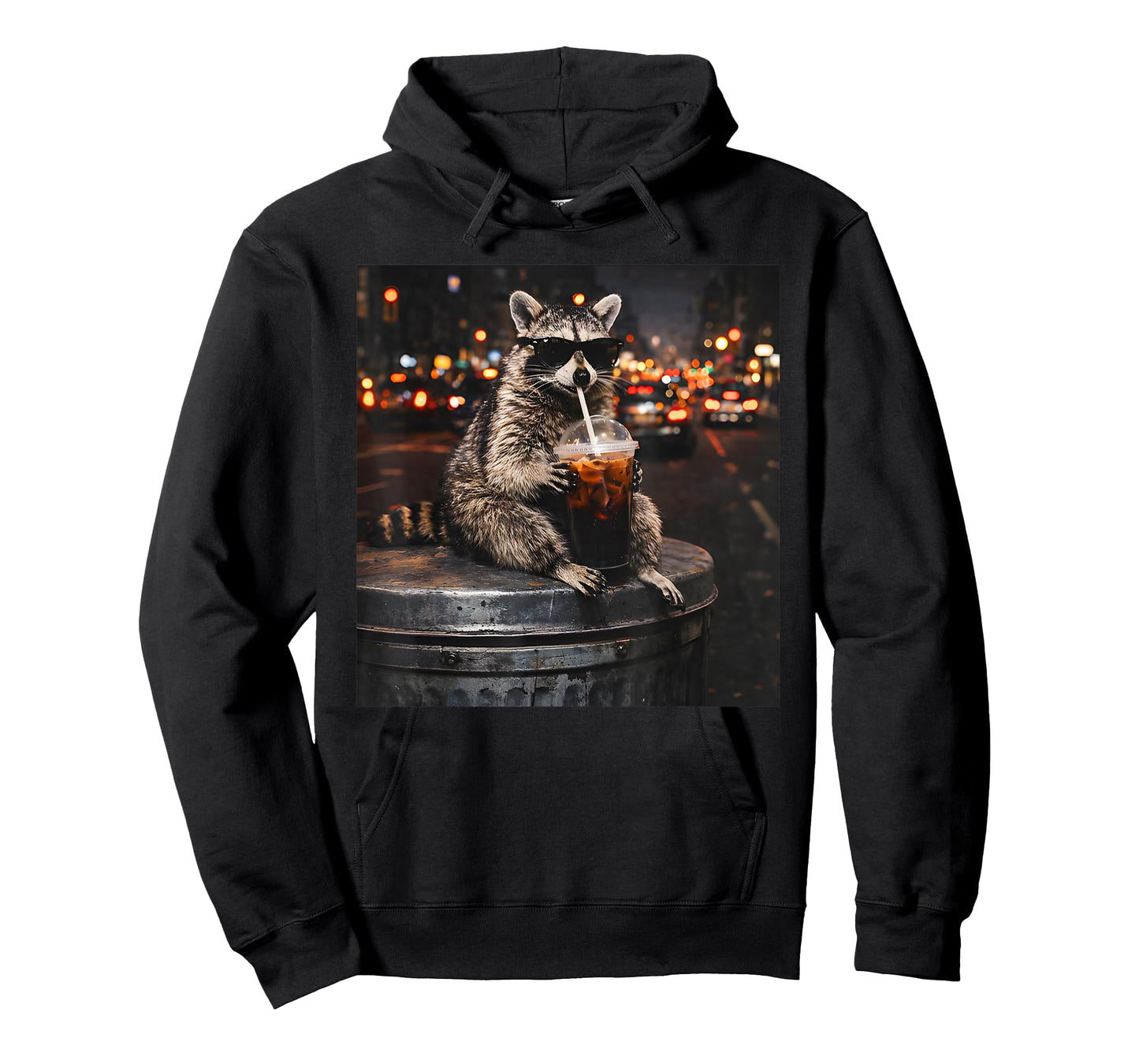 Cool Raccoon Drinking Iced Coffee Animal Cats Meme Graphic T-Shirt
