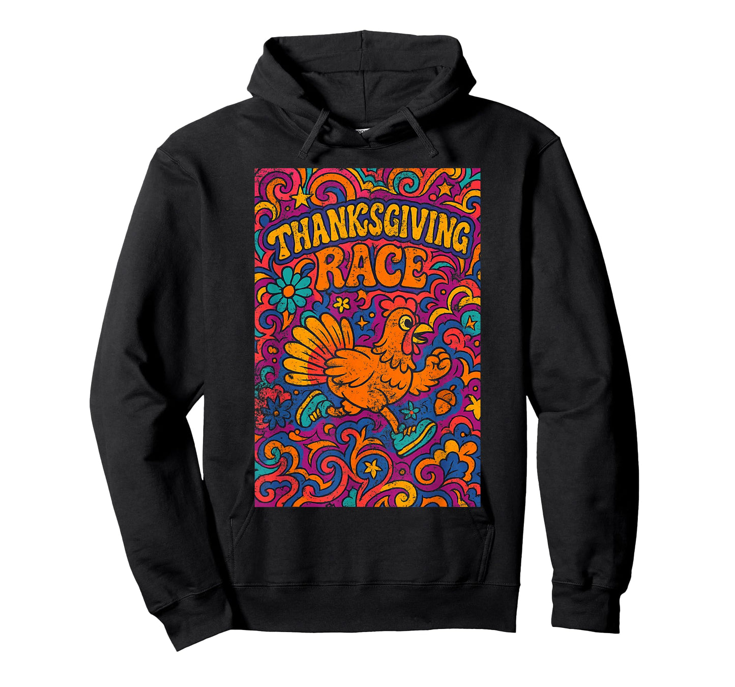 Thanksgiving Day Turkey Trot Cute Retro Psychedelic Style T-Shirt