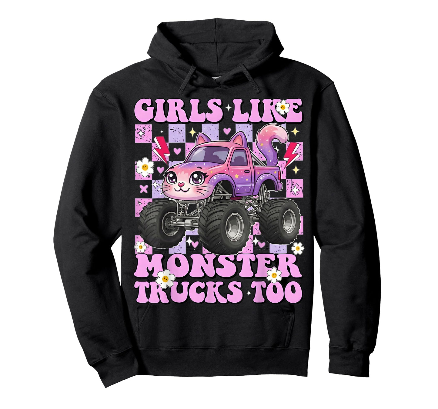 Girls Like Monster Trucks Too Cat for Women Mom Adult T-Shirt