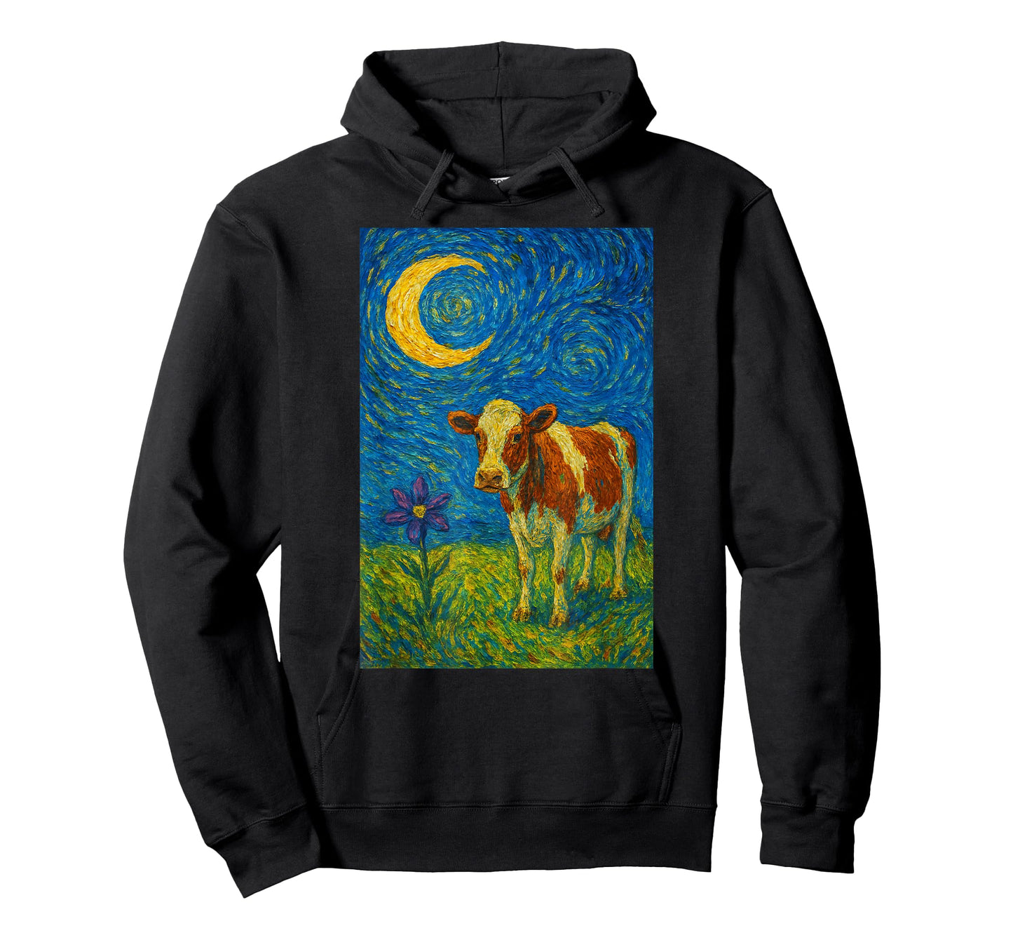 A Van Gogh Inspired Cow Moon and Flower T-Shirt