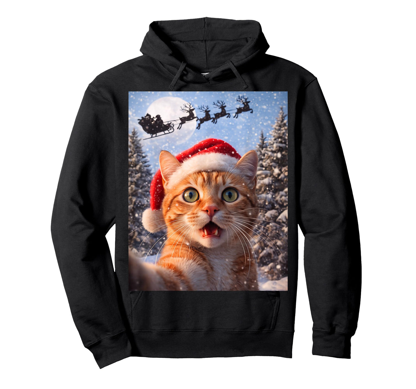 Funny Cat Selfie with Santa Claus Christmas Men Women Kids T-Shirt