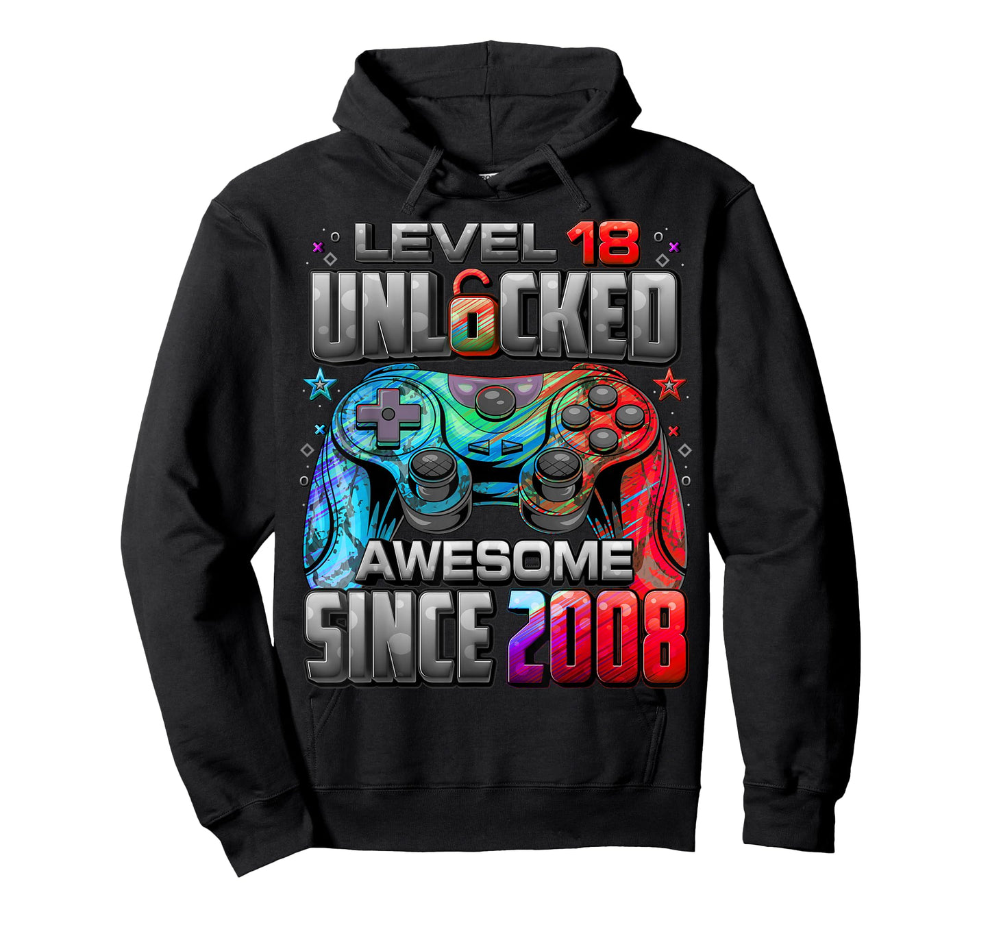 Level 18 Unlocked Awesome Since 2008 18th Birthday Gaming T-Shirt