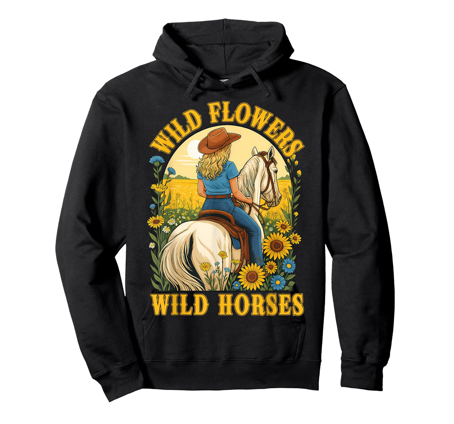 Retro Southern Sunset Cowgirl Wild Flowers Wild Horses T-Shirt