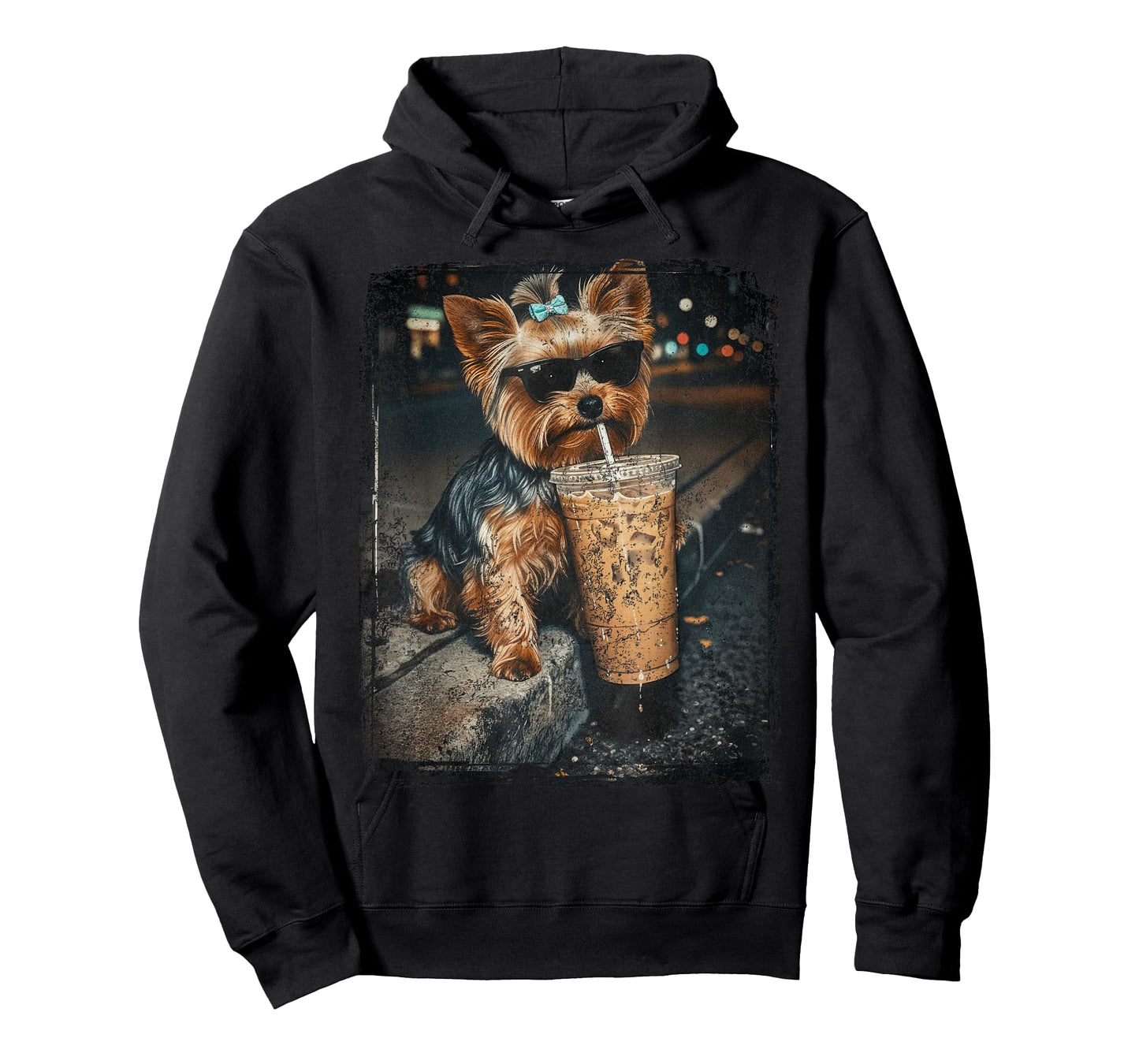 Yorkie Drinking Iced Coffee Funny Yorkshire Terrier Lover T-Shirt