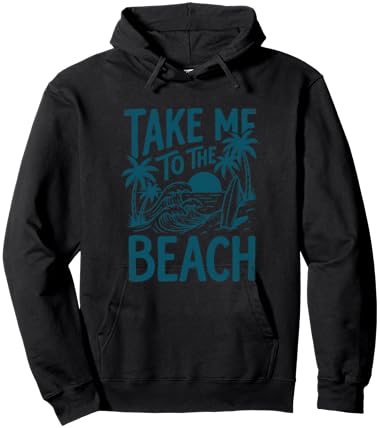 Take Me to The Beach Palm Tree Surf Sunset Retro Vacation Hoodie - Hoodie | Black