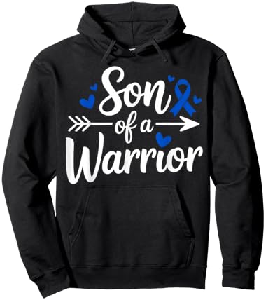Son of a Warrior Colon Cancer Awareness Blue Ribbon Support Hoodie - Hoodie | Black