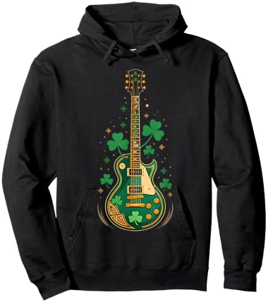Electric Guitar Shamrock St Patrick's Day Bass Guitarist Hoodie - Hoodie | Black