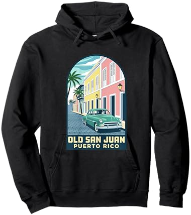 Old San Juan Puerto Rico Vintage Car Travel Poster Design Hoodie - Hoodie | Black