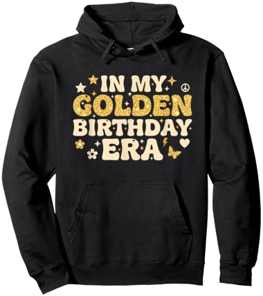 Birthday in My Golden Birthday Era Retro Groovy Celebration Hoodie - Hoodie | Black