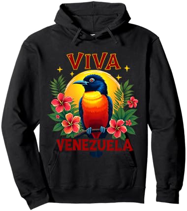 Viva Venezuela Tropical Troupial Hibiscus Venezuelan Turpial Hoodie - Hoodie | Black