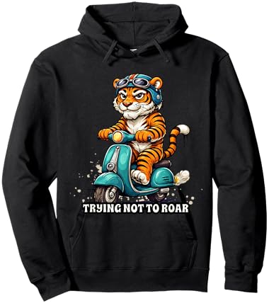 Tiger on Scooter Funny Urban Streetwear Casual Everyday Hoodie - Hoodie | Black