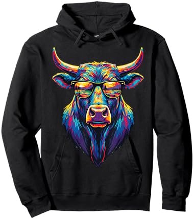 Colorful Buffalo Pop Art Sunglasses Sunset Reflection Animal Hoodie - Hoodie | Black