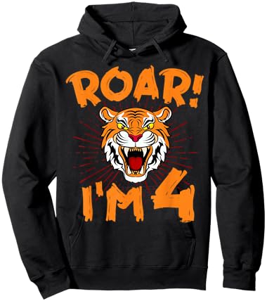 Tiger 4th Birthday Party Zoo Jungle Zookeeper Animal Lover Hoodie - Hoodie | Black
