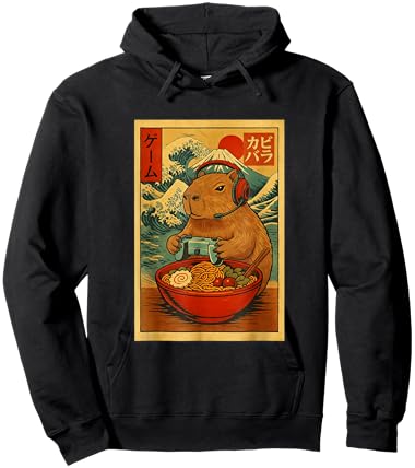 Capybara Gaming Ramen Japanese Ukiyo-e Great Wave Retro Art Hoodie - Hoodie | Black