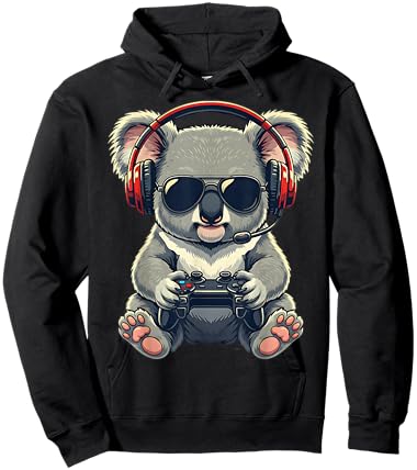 Cute Funny Koala Gamer Gaming Playing Video Games Kids Hoodie - Hoodie | Black