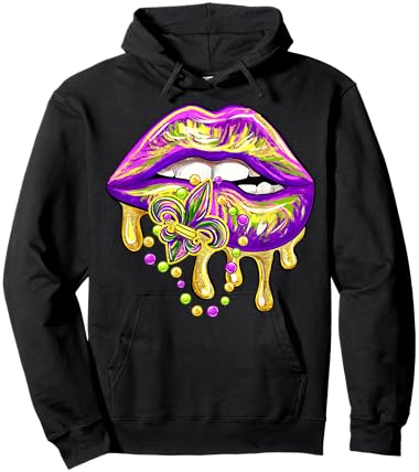 Mardi Gras Lip Fleur De Lis Funny Costume Women Girl Hoodie - Hoodie | Black